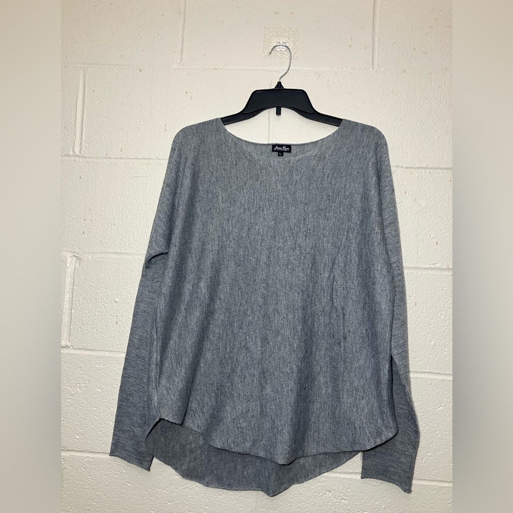 Anna Lane Women's Grey Lightweight Sweater – Size L – Asymmetrical Hem –Preloved